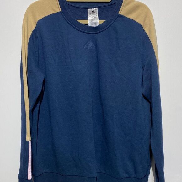 Adidas Men's Round Neck Color Block Blue Tan Pullover Long Sleeve Top Size XL - Picture 1 of 10